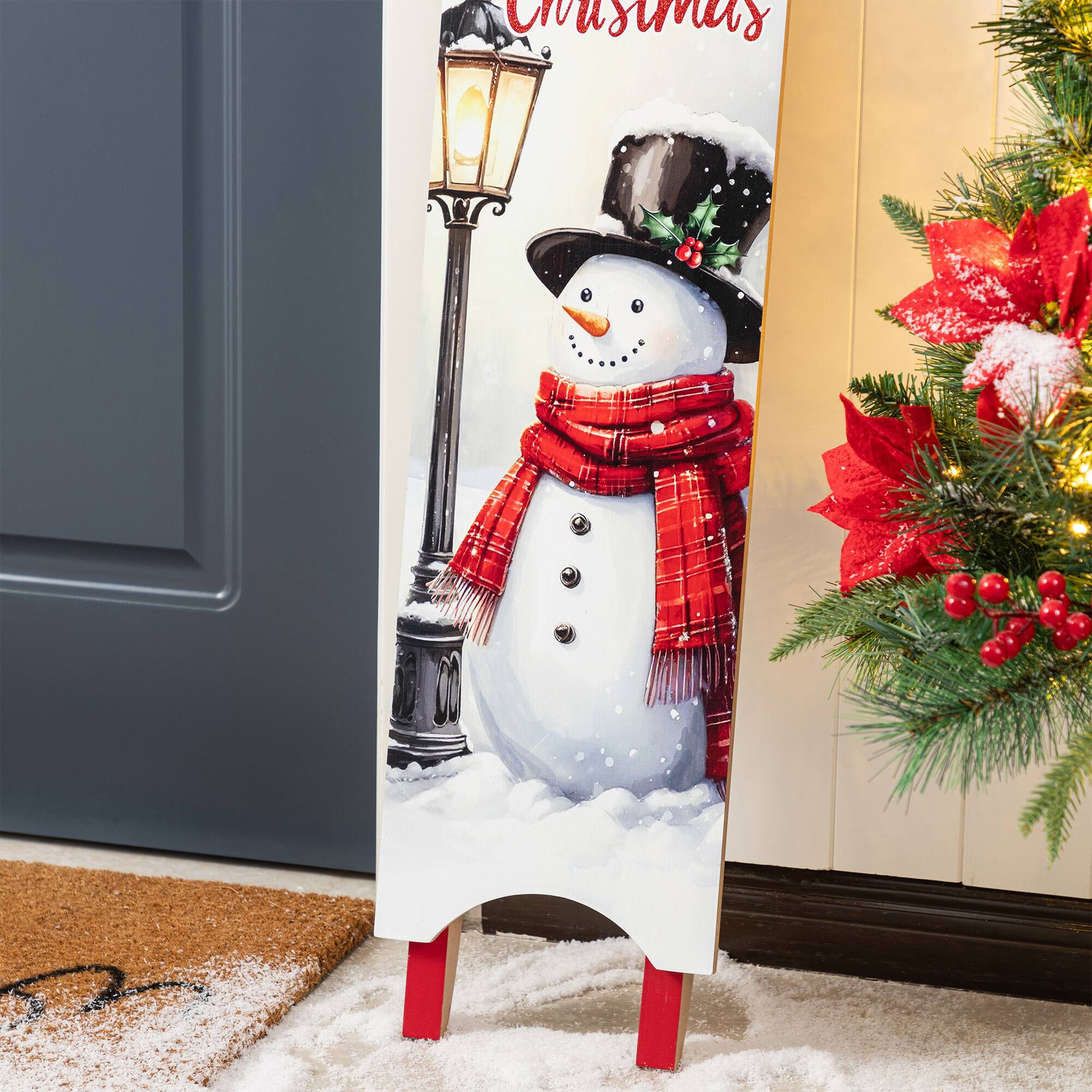 Glitzhome® 36" Wooden Christmas Snowman Sleigh Porch Sign